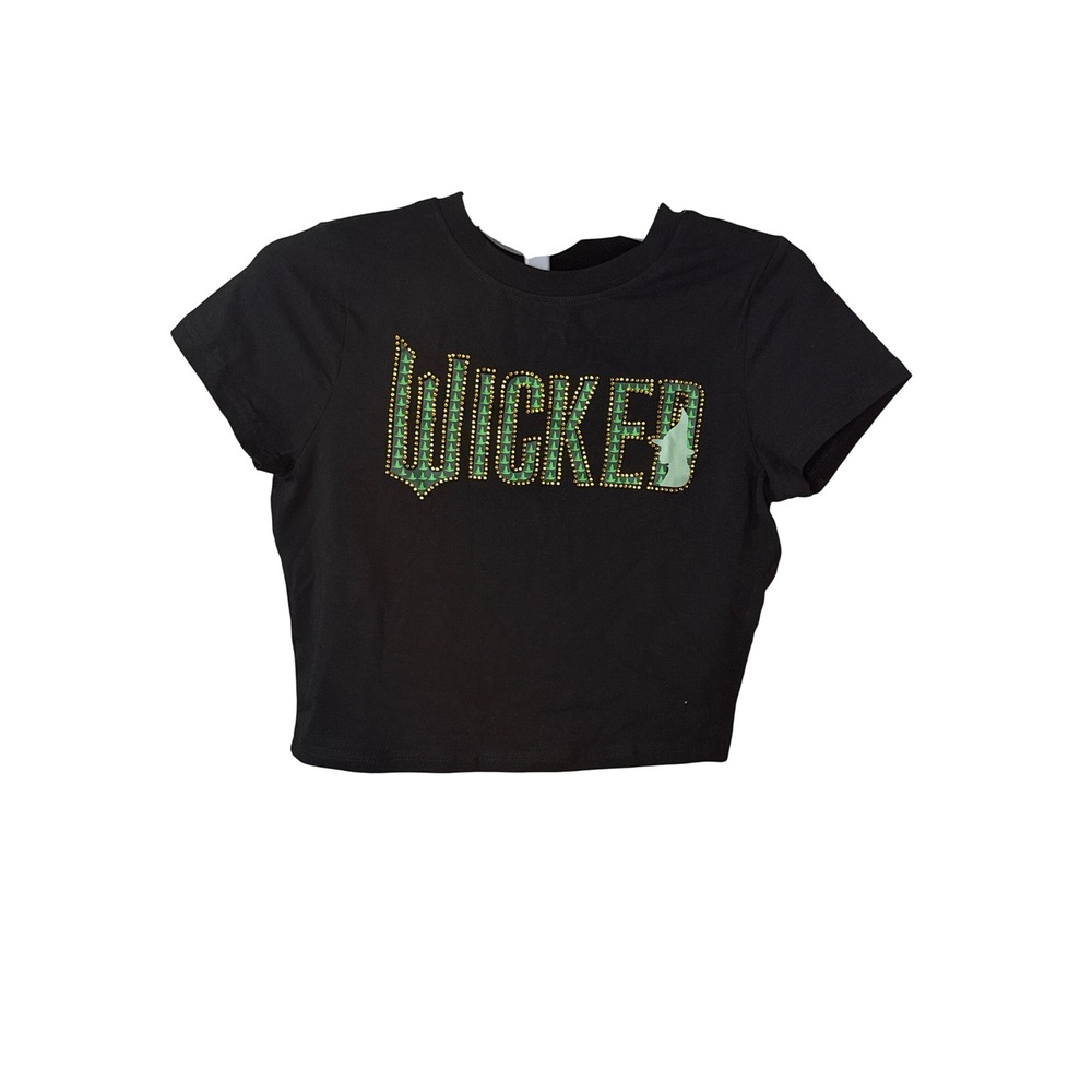 Wicked Crop Top Womens XL Black Studded Graphic Tee Broadway Official